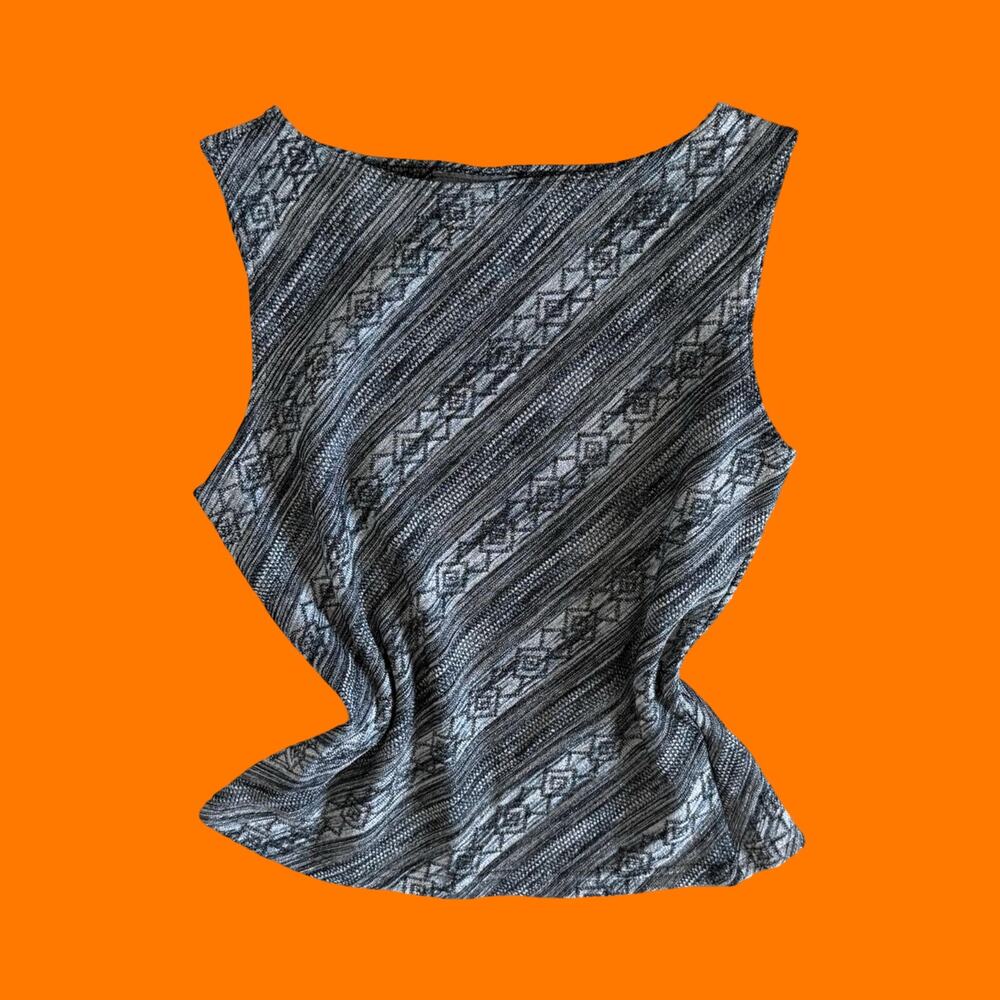 90's vintage metallic knit boatneck bodycon y2k tank top LARGE aqua blues